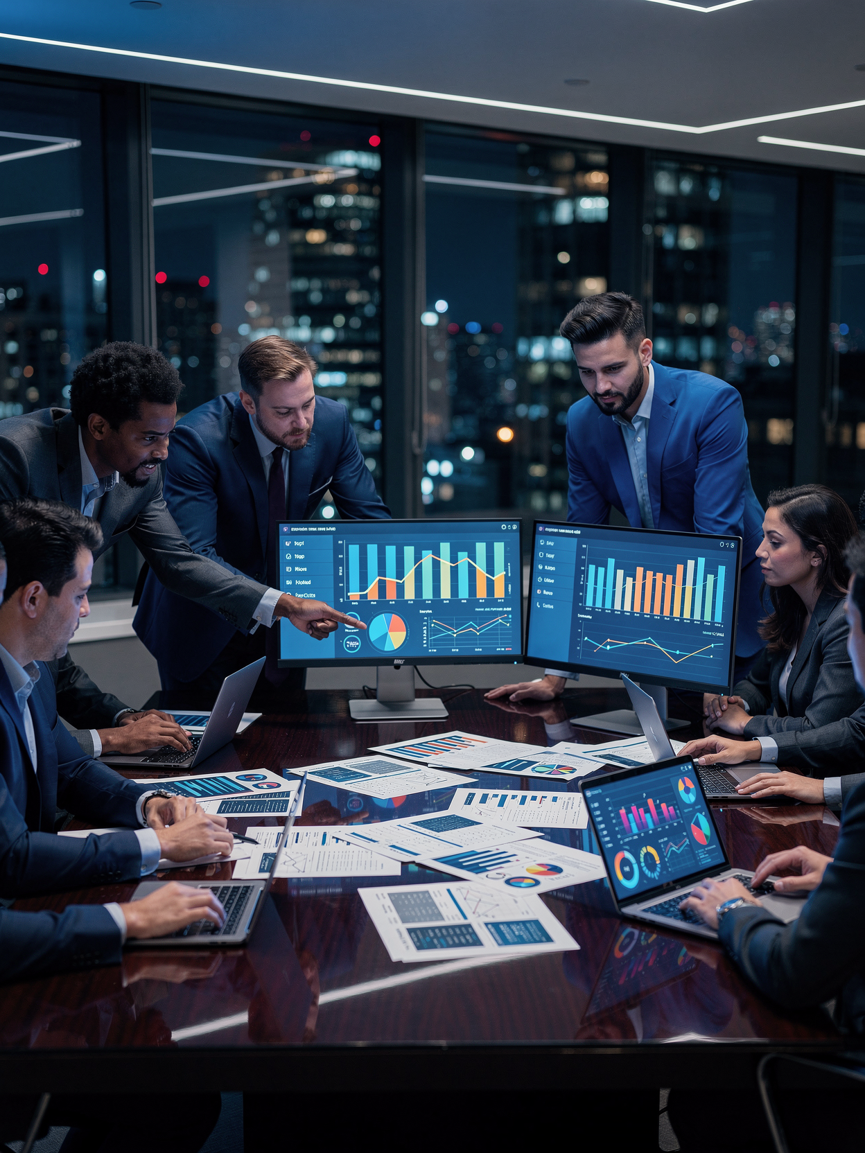 Professionisti che analizzano metriche di performance ed esiti occupazionali