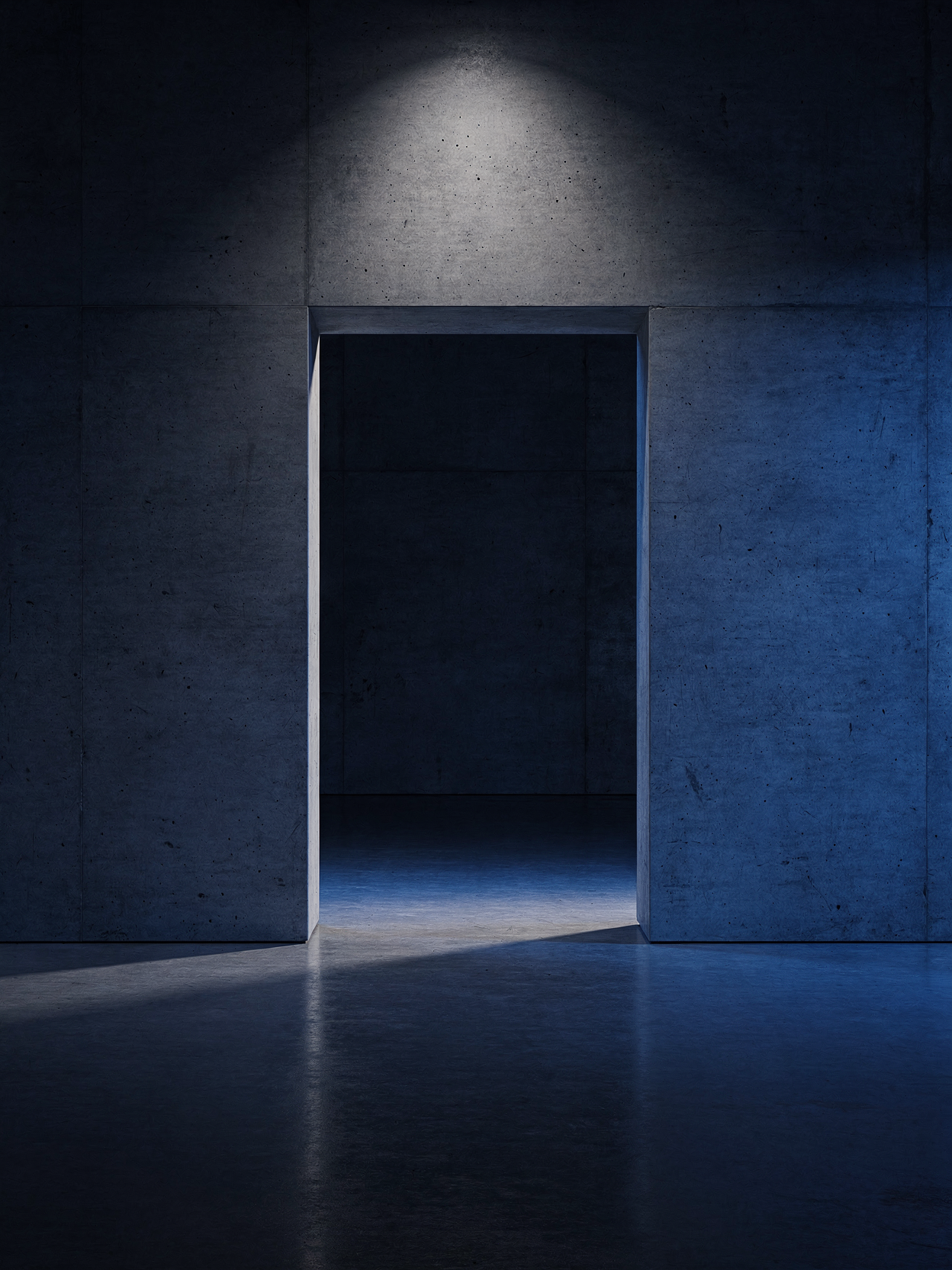 minimalist concrete architectural threshold doorway dramatic lighting